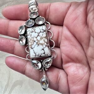 Gemstone Pendant Magnesite Bezel Set Glass Accent Multi Stone Silver Tone 0790 B